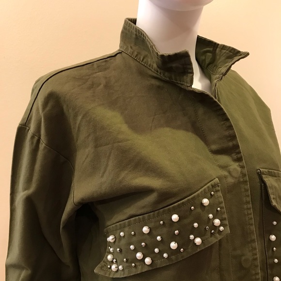 Lea & Viola Embellished Jacket Army Green Canvas - Picture 2 of 14